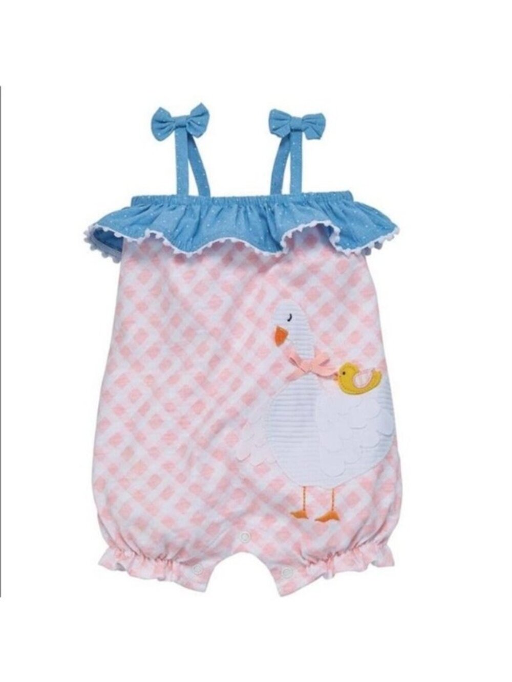 Mud Pie girls 3-6m NWT Goose Chick Bubble romper Farm pink gingham ruffle duck
